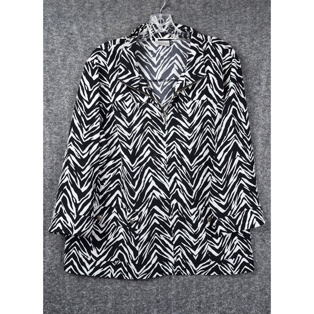 Zenergy by Chico's Jacket Womens 3 Black White Zebra Print Half Zip 3/4 Sleeve